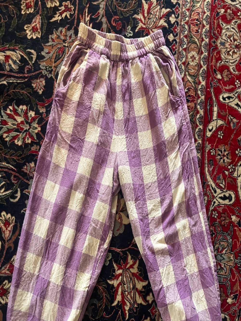 ALI GOLDEN LILIAC LARGE PLAID PANTS XS
